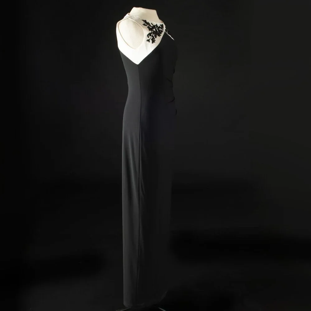 Lauren Ralph Lauren Evening Gown Black and White Embroidered Bodice 2 - Picture 2 of 13